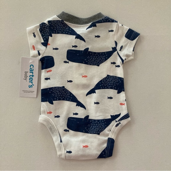 Baby Boy Newborn Whale Bodysuit & Terry Pants Set Outfit Blue Grey White - Picture 4 of 7